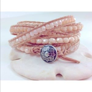 Soft peach beaded wrap bracelet